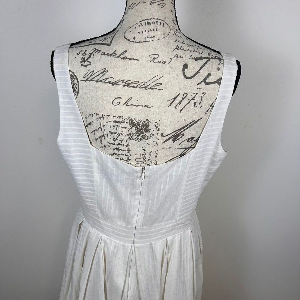 Liz Claiborne White Cotton Striped Sundress Womens Size 14 Pleated Midi Dress - Picture 6 of 12